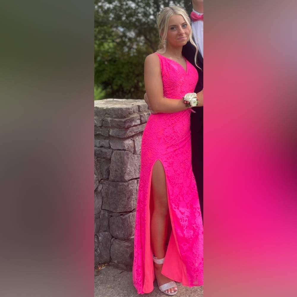 La Femme Prom Dress -size 00 (hot pink with coral lining)